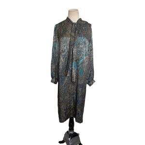LA Chemise vintage paisley print long sleeves midi dress size Large